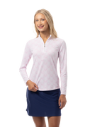 SANSOLEIL 1/4 ZIP PRINT MOCK. HEARTSTRINGS. PINK. 900621 - SanSoleil