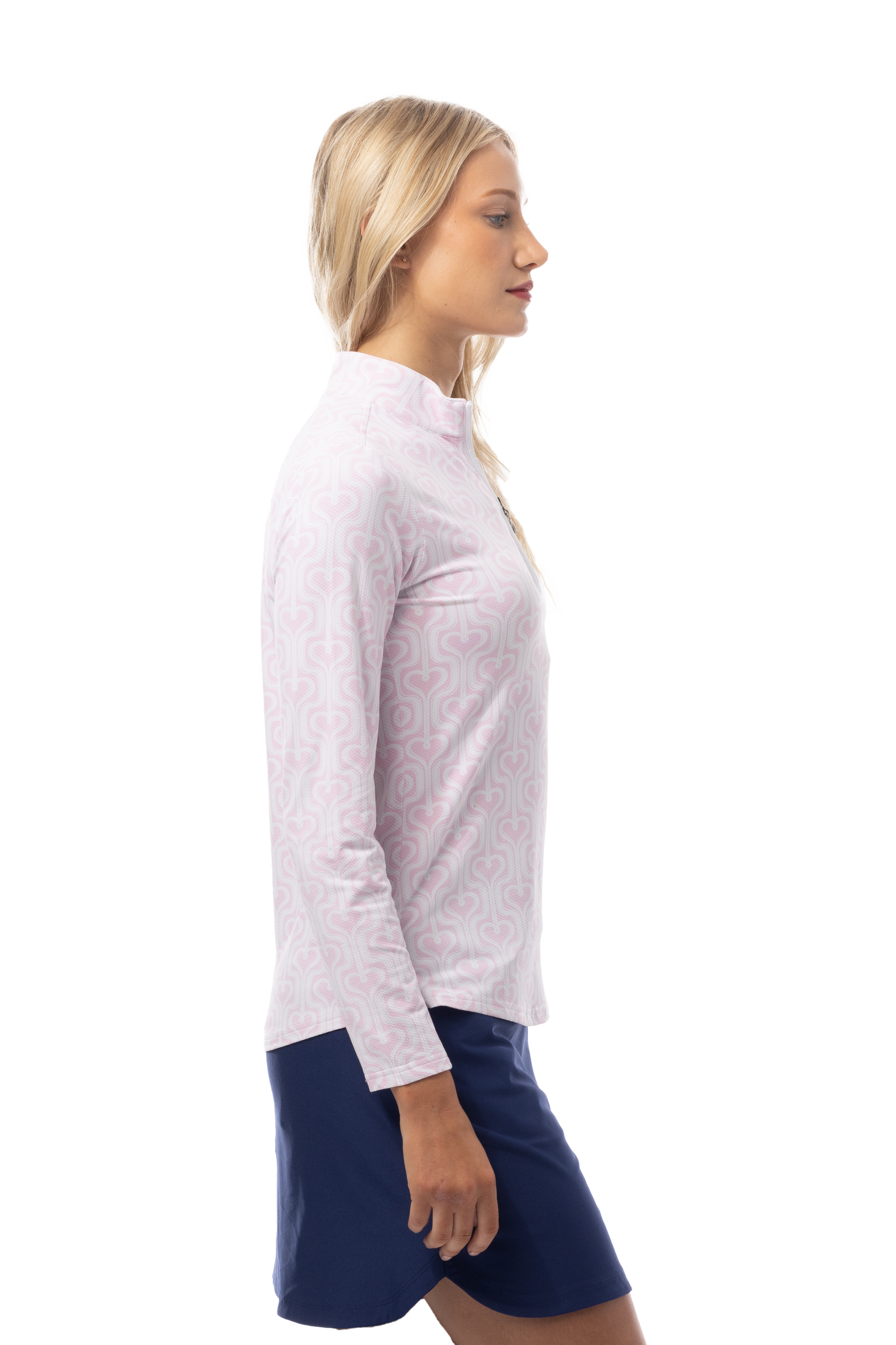 SANSOLEIL 1/4 ZIP PRINT MOCK. HEARTSTRINGS. PINK. 900621 - SanSoleil
