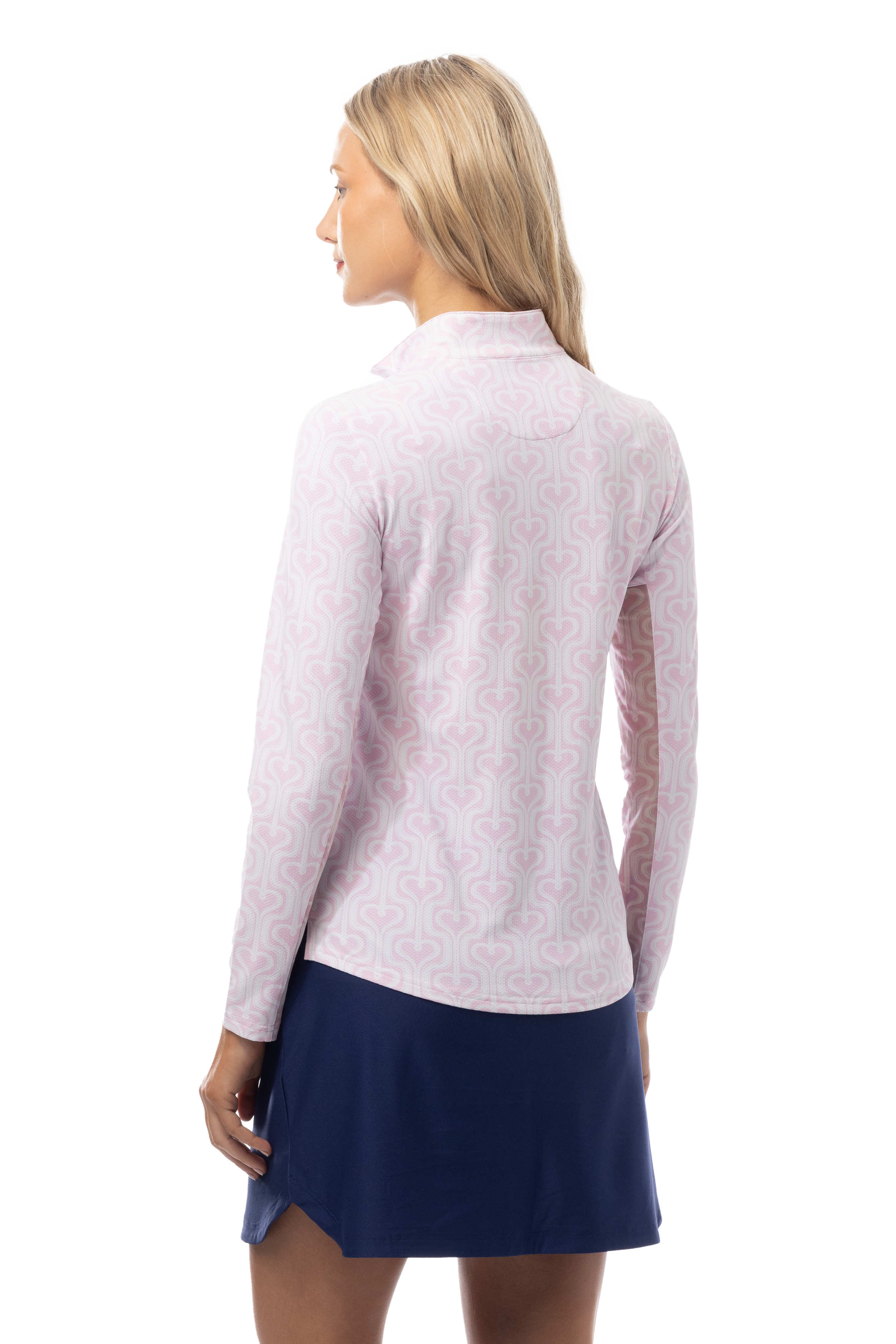 SANSOLEIL 1/4 ZIP PRINT MOCK. HEARTSTRINGS. PINK. 900621 - SanSoleil