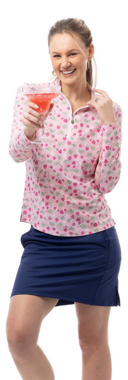 SanSoleil Drink and strawberry print top. Pink and Green