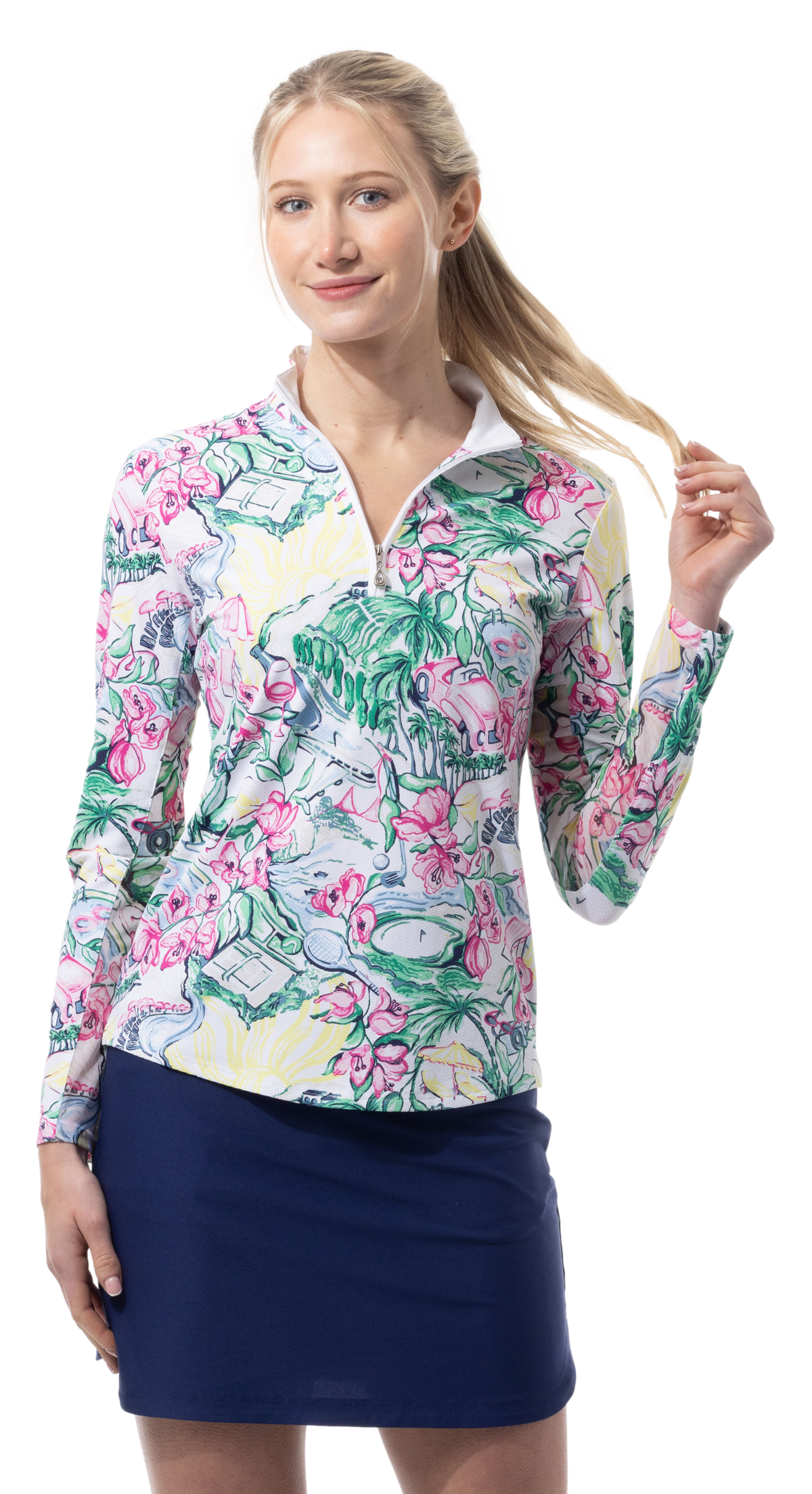 SANSOLEIL 1/4 ZIP PRINT  MOCK. GIRLS TRIP. MULTI. 900621 - SanSoleil