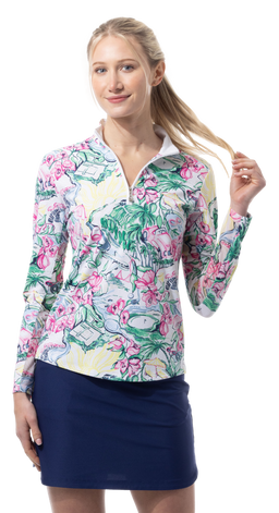 SANSOLEIL 1/4 ZIP PRINT  MOCK. GIRLS TRIP. MULTI. 900621 - SanSoleil