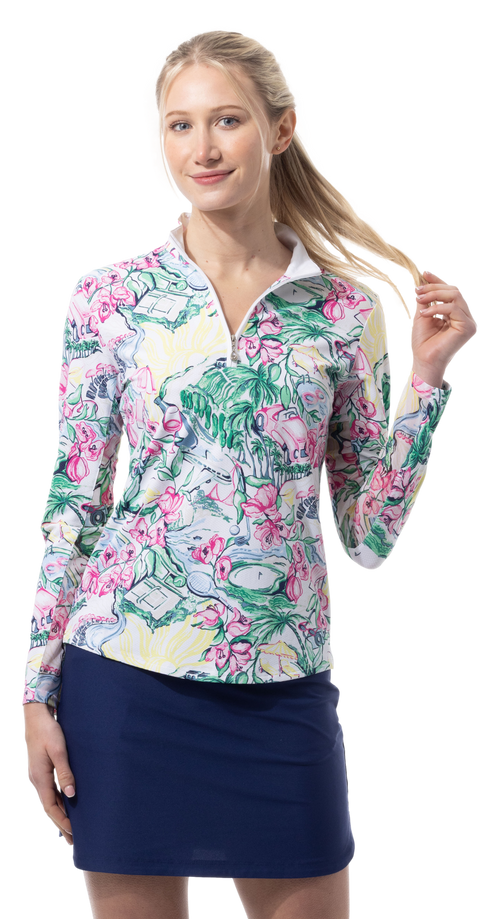 SANSOLEIL 1/4 ZIP PRINT  MOCK. GIRLS TRIP. MULTI. 900621 - SanSoleil