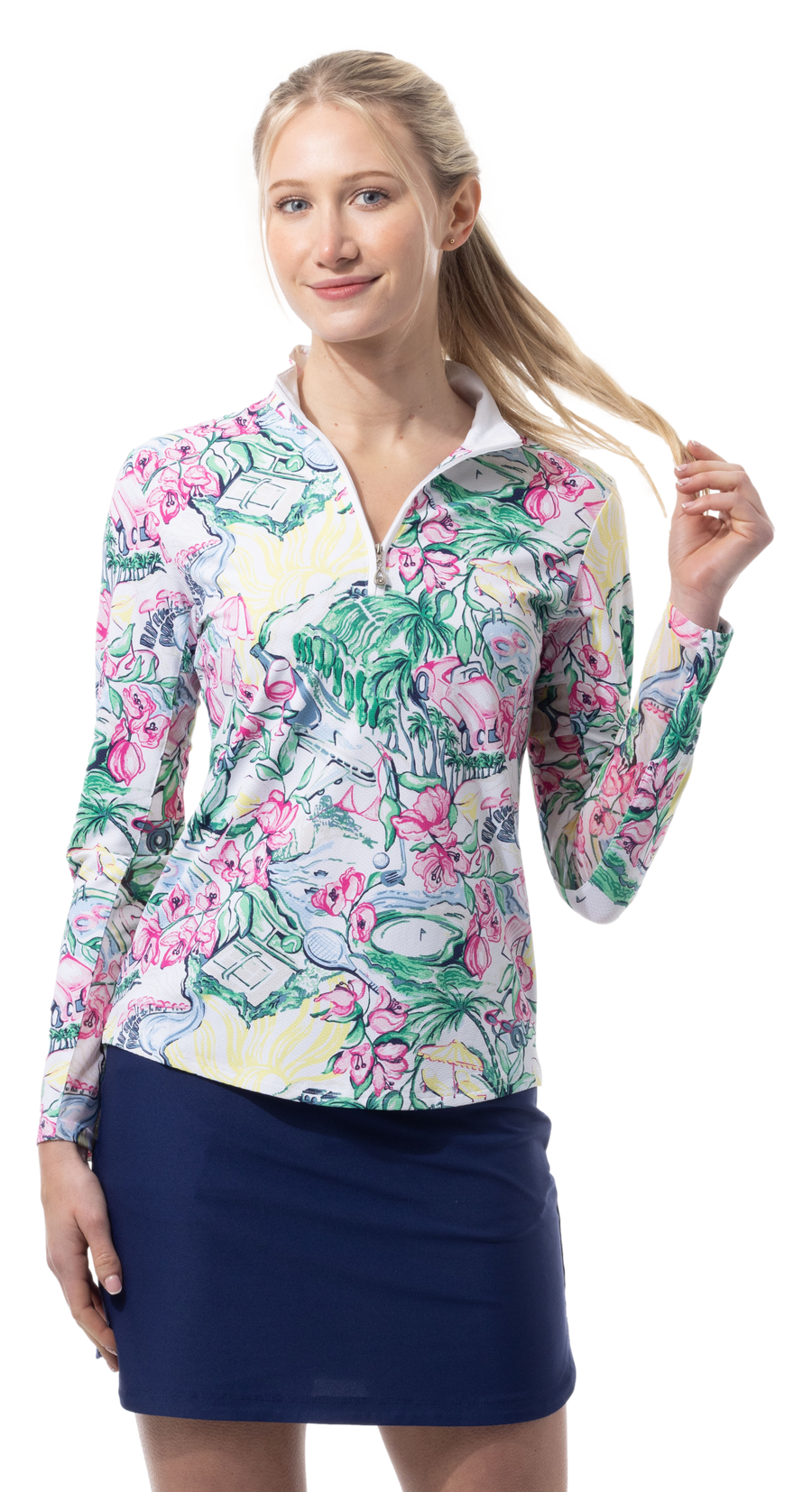 SANSOLEIL 1/4 ZIP PRINT  MOCK. GIRLS TRIP. MULTI. 900621 - SanSoleil