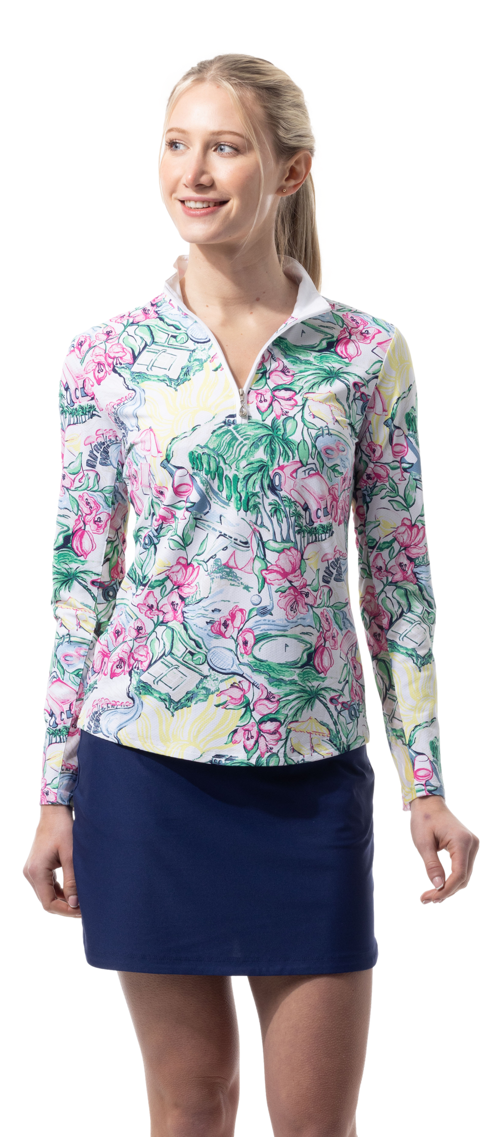 SANSOLEIL 1/4 ZIP PRINT  MOCK. GIRLS TRIP. MULTI. 900621 - SanSoleil