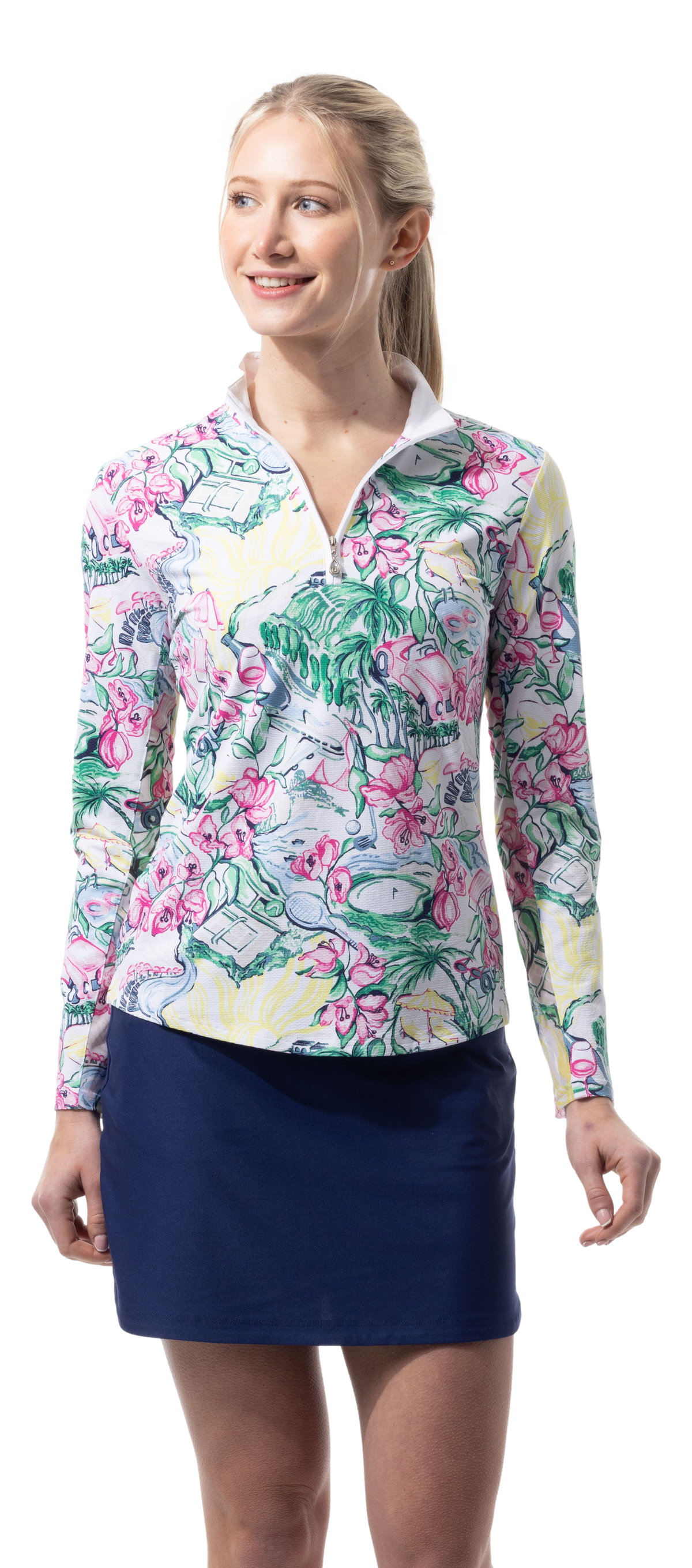 SANSOLEIL 1/4 ZIP PRINT  MOCK. GIRLS TRIP. MULTI. 900621 - SanSoleil