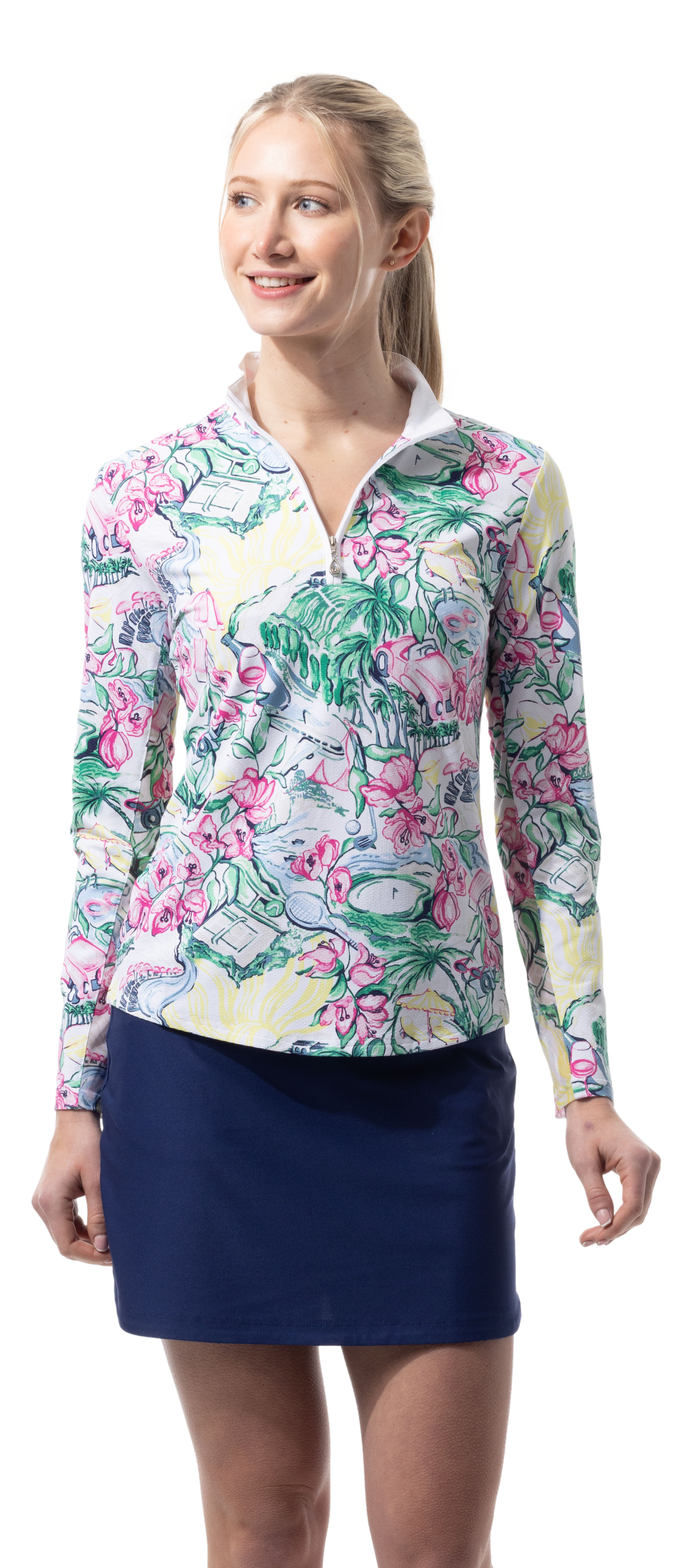 SANSOLEIL 1/4 ZIP PRINT  MOCK. GIRLS TRIP. MULTI. 900621 - SanSoleil