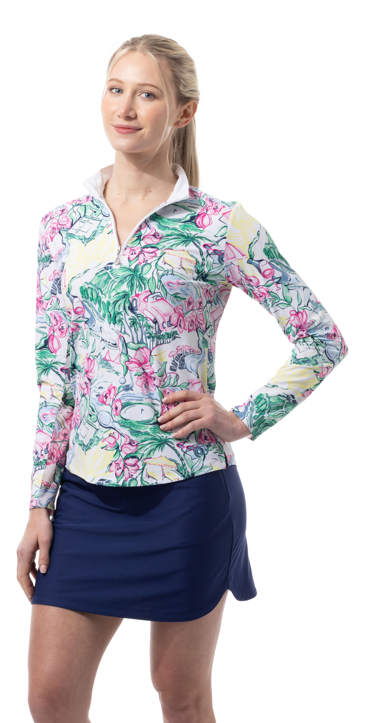 SANSOLEIL 1/4 ZIP PRINT  MOCK. GIRLS TRIP. MULTI. 900621 - SanSoleil