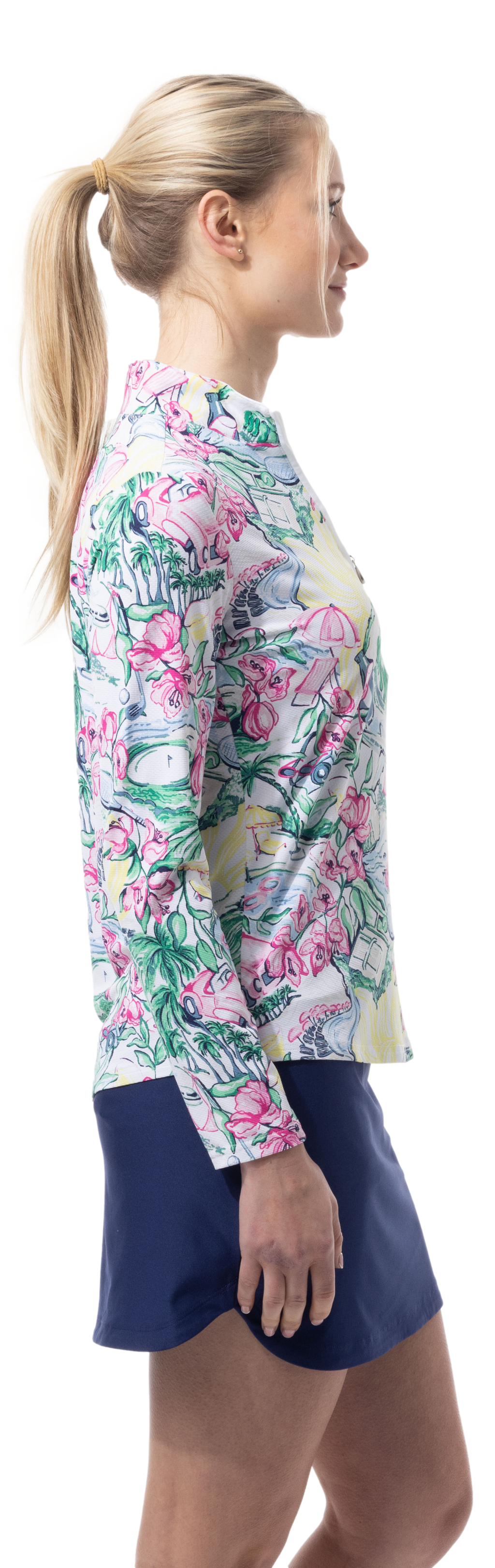 SANSOLEIL 1/4 ZIP PRINT  MOCK. GIRLS TRIP. MULTI. 900621 - SanSoleil