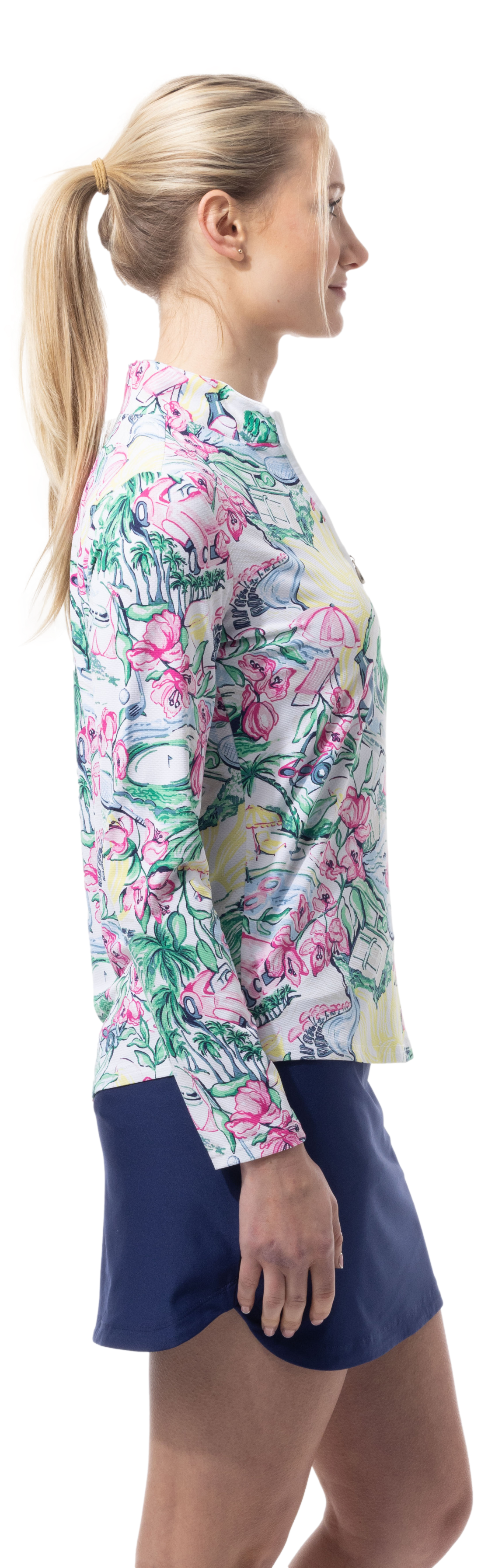 SANSOLEIL 1/4 ZIP PRINT  MOCK. GIRLS TRIP. MULTI. 900621 - SanSoleil