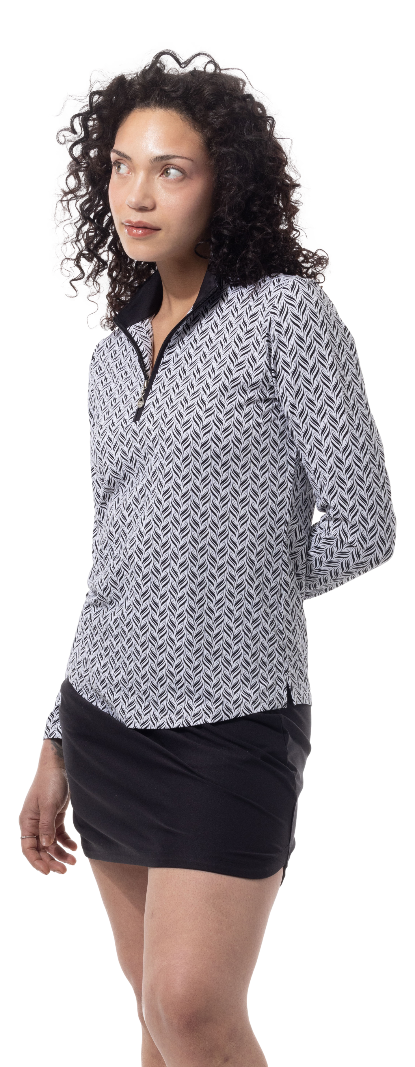 SANSOLEIL 1/4 ZIP PRINT  MOCK. WAVERLY. BLACK.  900621 - SanSoleil