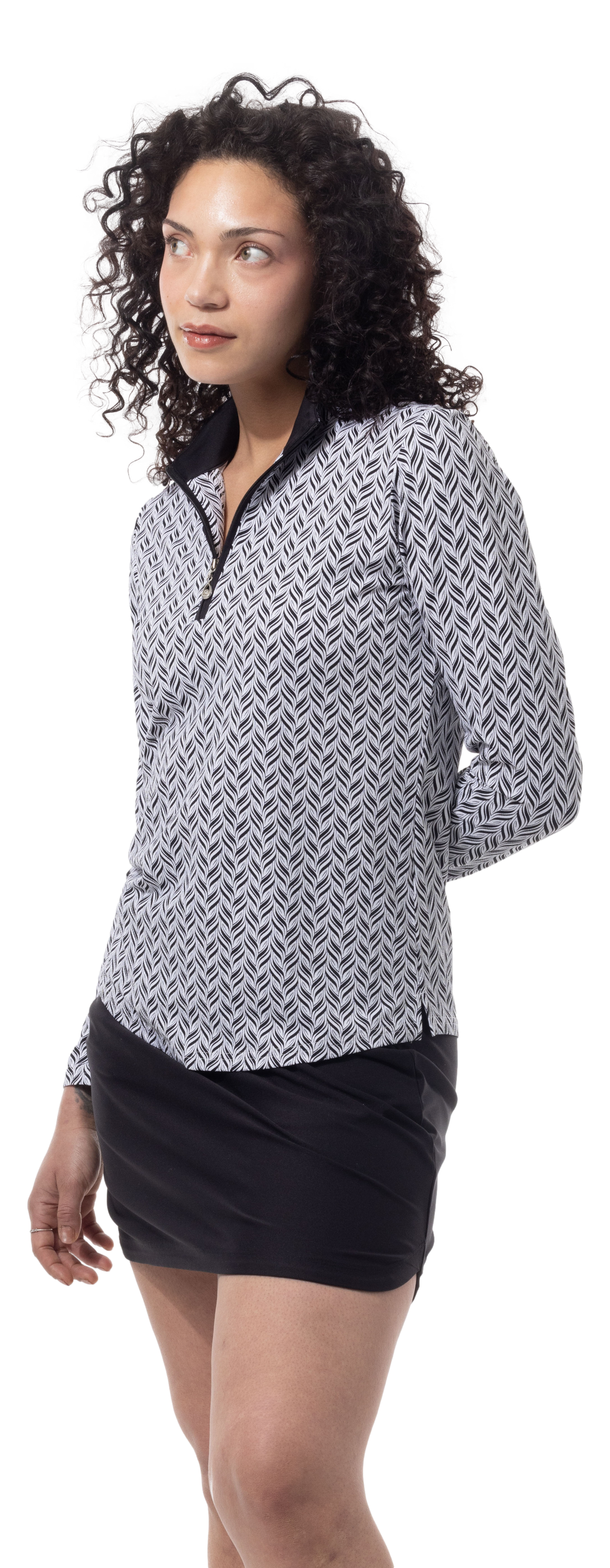 SANSOLEIL 1/4 ZIP PRINT  MOCK. WAVERLY. BLACK.  900621 - SanSoleil