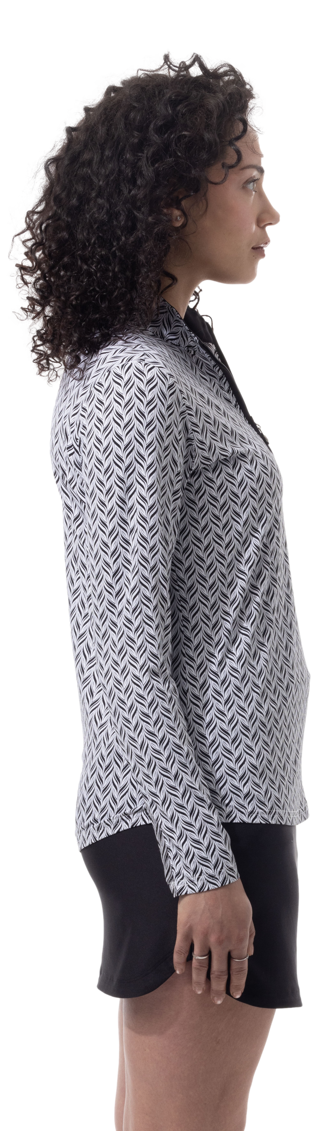 SANSOLEIL 1/4 ZIP PRINT  MOCK. WAVERLY. BLACK.  900621 - SanSoleil