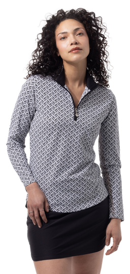 SANSOLEIL 1/4 ZIP PRINT  MOCK. WAVERLY. BLACK.  900621 - SanSoleil