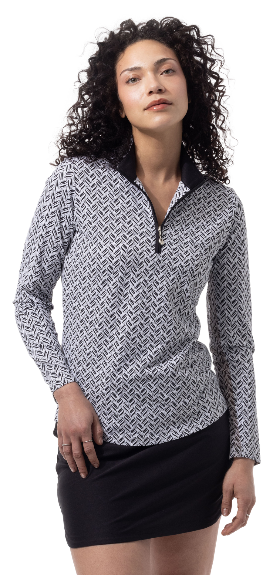 SANSOLEIL 1/4 ZIP PRINT  MOCK. WAVERLY. BLACK.  900621 - SanSoleil