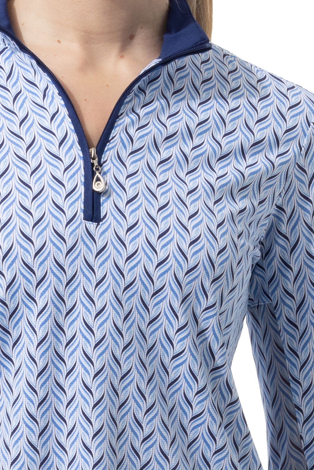 SANSOLEIL 1/4 ZIP PRINT  MOCK. WAVERLY. NAVY.  900621 - SanSoleil