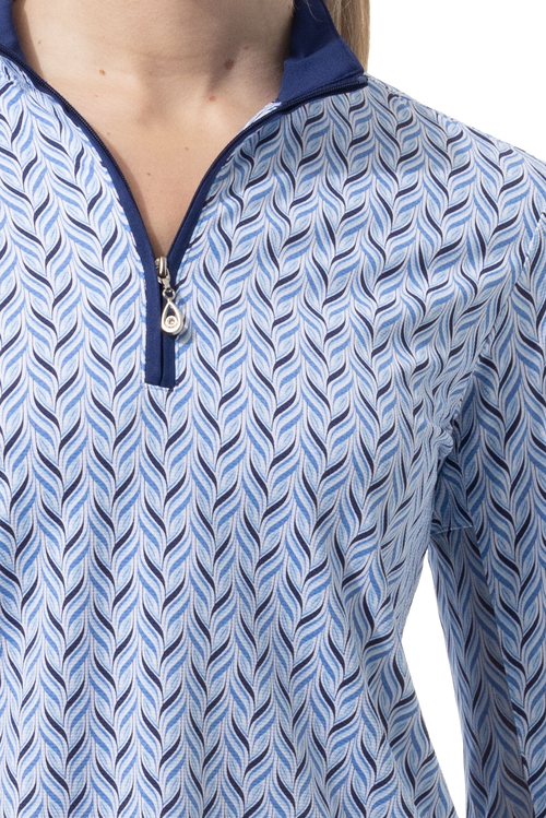 SANSOLEIL 1/4 ZIP PRINT  MOCK. WAVERLY. NAVY.  900621 - SanSoleil