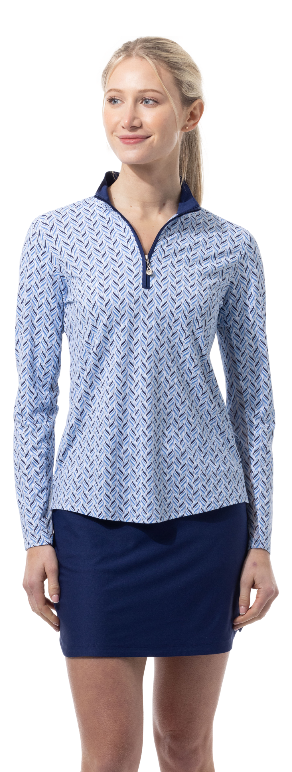 SANSOLEIL 1/4 ZIP PRINT  MOCK. WAVERLY. NAVY.  900621 - SanSoleil