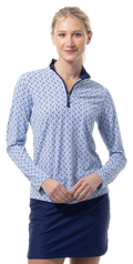 SANSOLEIL 1/4 ZIP PRINT  MOCK. WAVERLY. NAVY.  900621 - SanSoleil