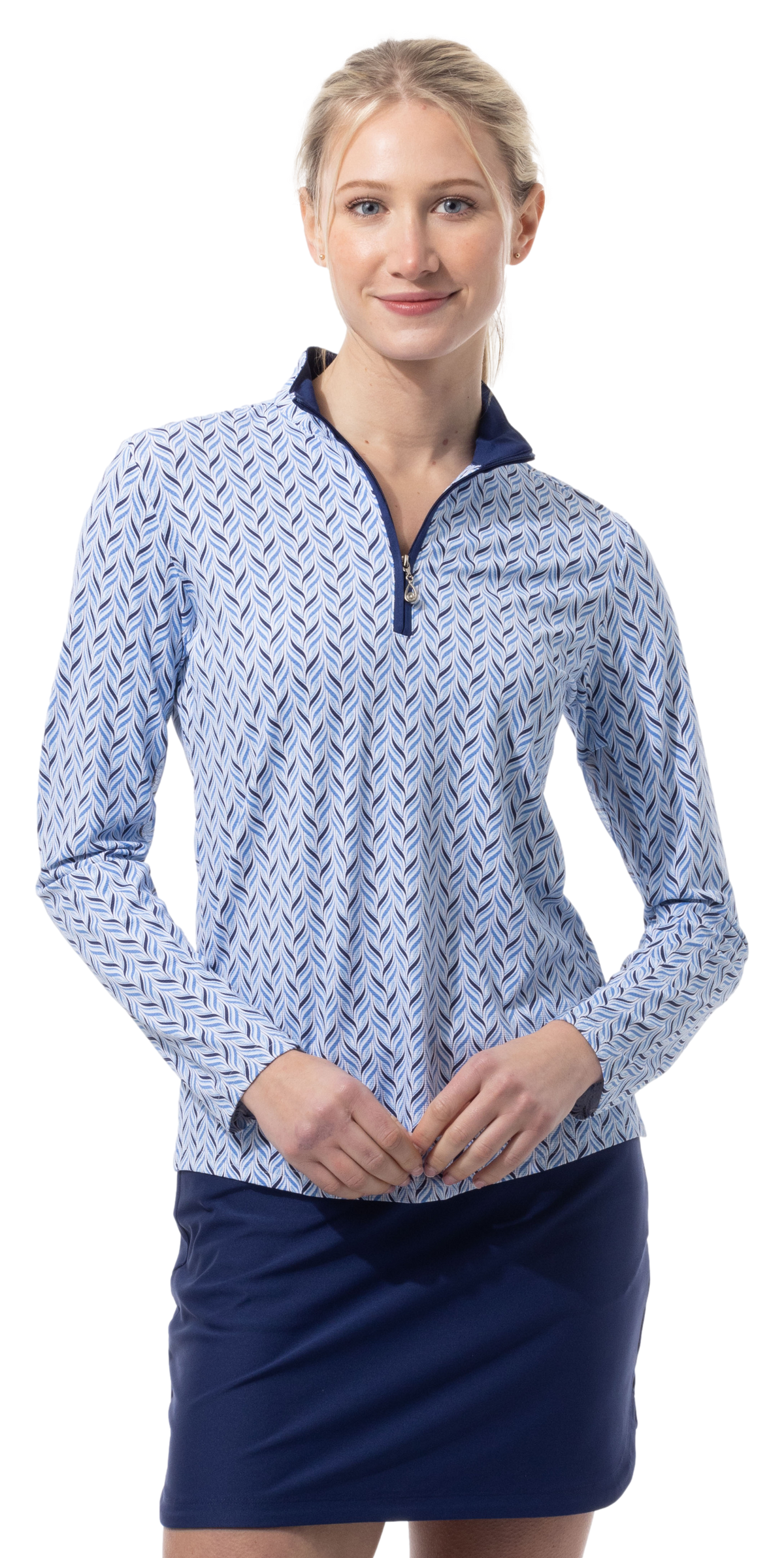 SANSOLEIL 1/4 ZIP PRINT  MOCK. WAVERLY. NAVY.  900621 - SanSoleil