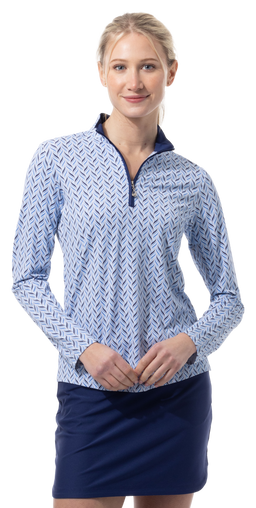 SANSOLEIL 1/4 ZIP PRINT  MOCK. WAVERLY. NAVY.  900621 - SanSoleil