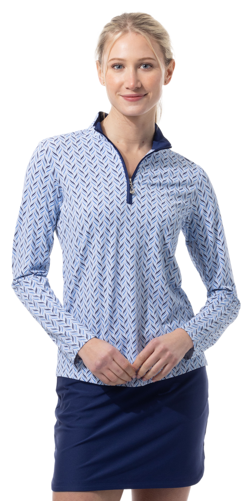 SANSOLEIL 1/4 ZIP PRINT  MOCK. WAVERLY. NAVY.  900621 - SanSoleil