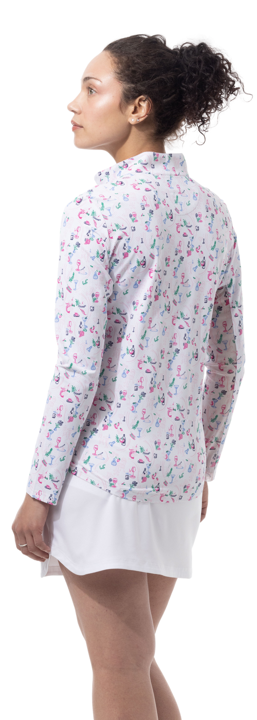 SANSOLEIL 1/4 ZIP PRINT  MOCK. WINE AND DINE. 900621 - SanSoleil