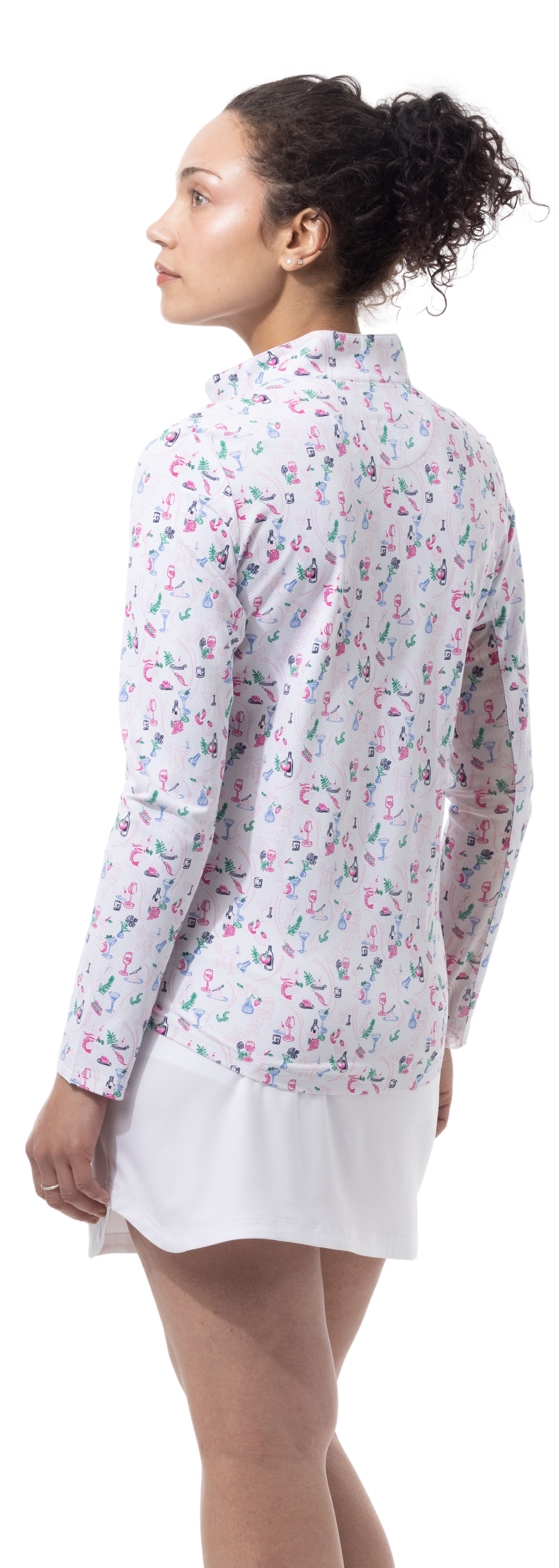 SANSOLEIL 1/4 ZIP PRINT  MOCK. WINE AND DINE. 900621 - SanSoleil