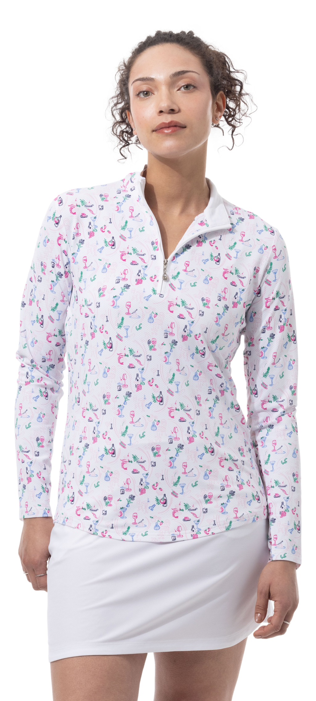 SANSOLEIL 1/4 ZIP PRINT  MOCK. WINE AND DINE. 900621 - SanSoleil