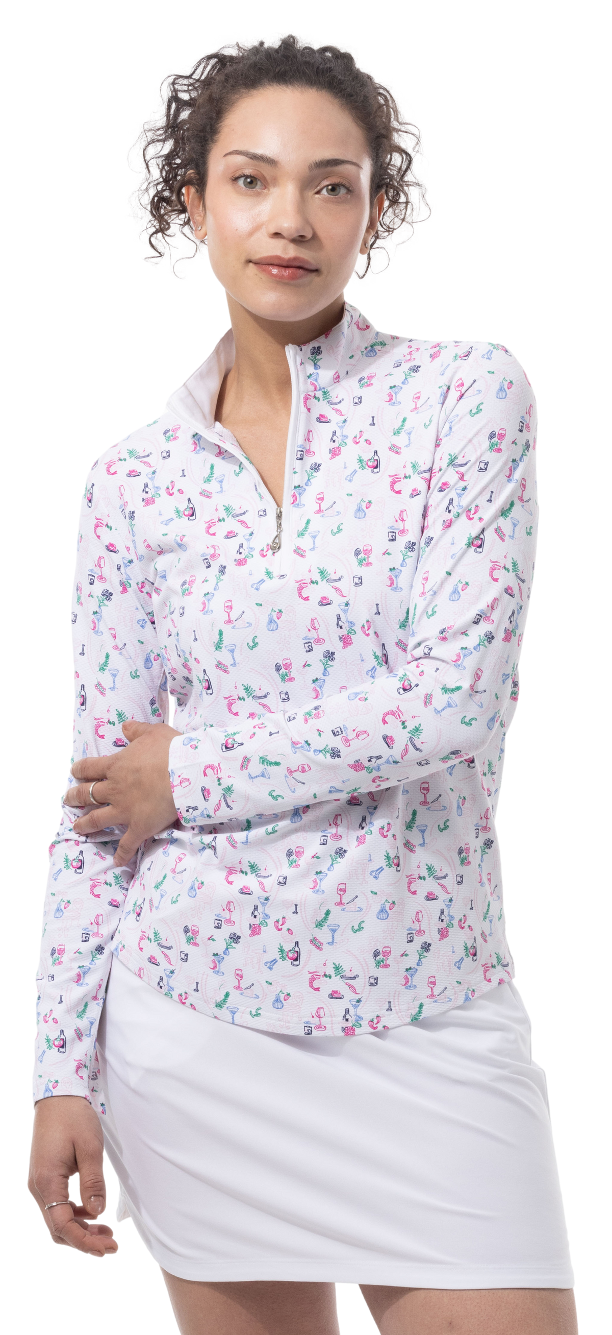 SANSOLEIL 1/4 ZIP PRINT  MOCK. WINE AND DINE. 900621 - SanSoleil