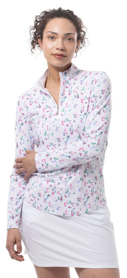 SANSOLEIL 1/4 ZIP PRINT  MOCK. WINE AND DINE. 900621 - SanSoleil