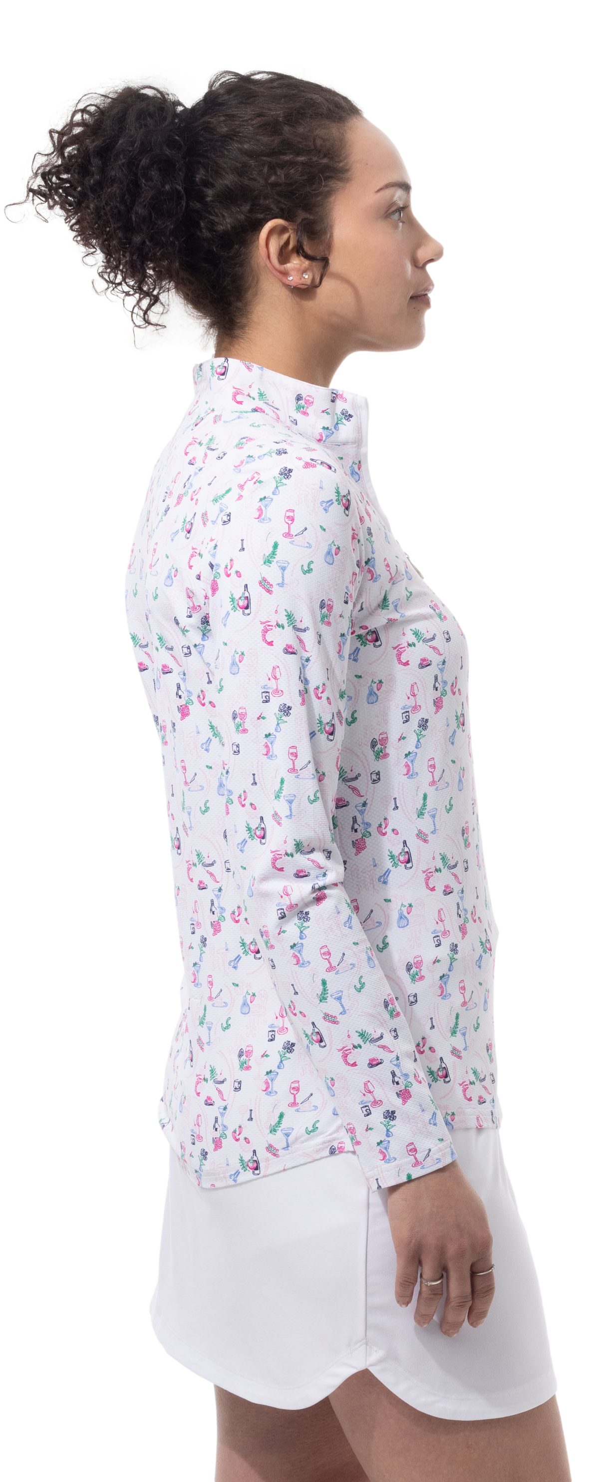 SANSOLEIL 1/4 ZIP PRINT  MOCK. WINE AND DINE. 900621 - SanSoleil