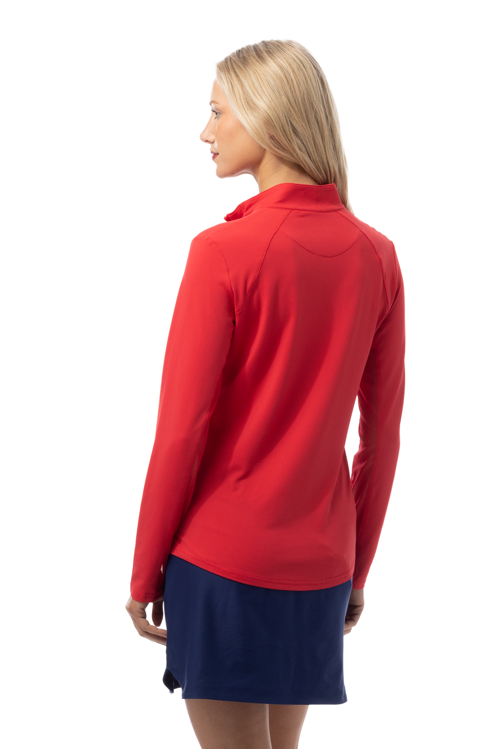 SANSOLEIL 1/4 ZIP LONG-SLEEVE SOLID MOCK. TRUE RED. 900622 - SanSoleil
