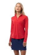 SANSOLEIL 1/4 ZIP LONG-SLEEVE SOLID MOCK. TRUE RED. 900622 - SanSoleil