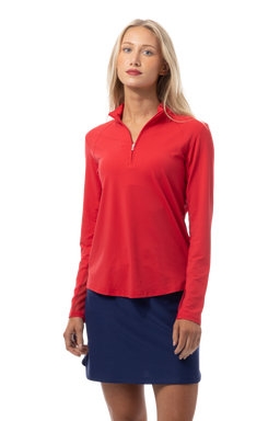 SANSOLEIL 1/4 ZIP LONG-SLEEVE SOLID MOCK. TRUE RED. 900622 - SanSoleil