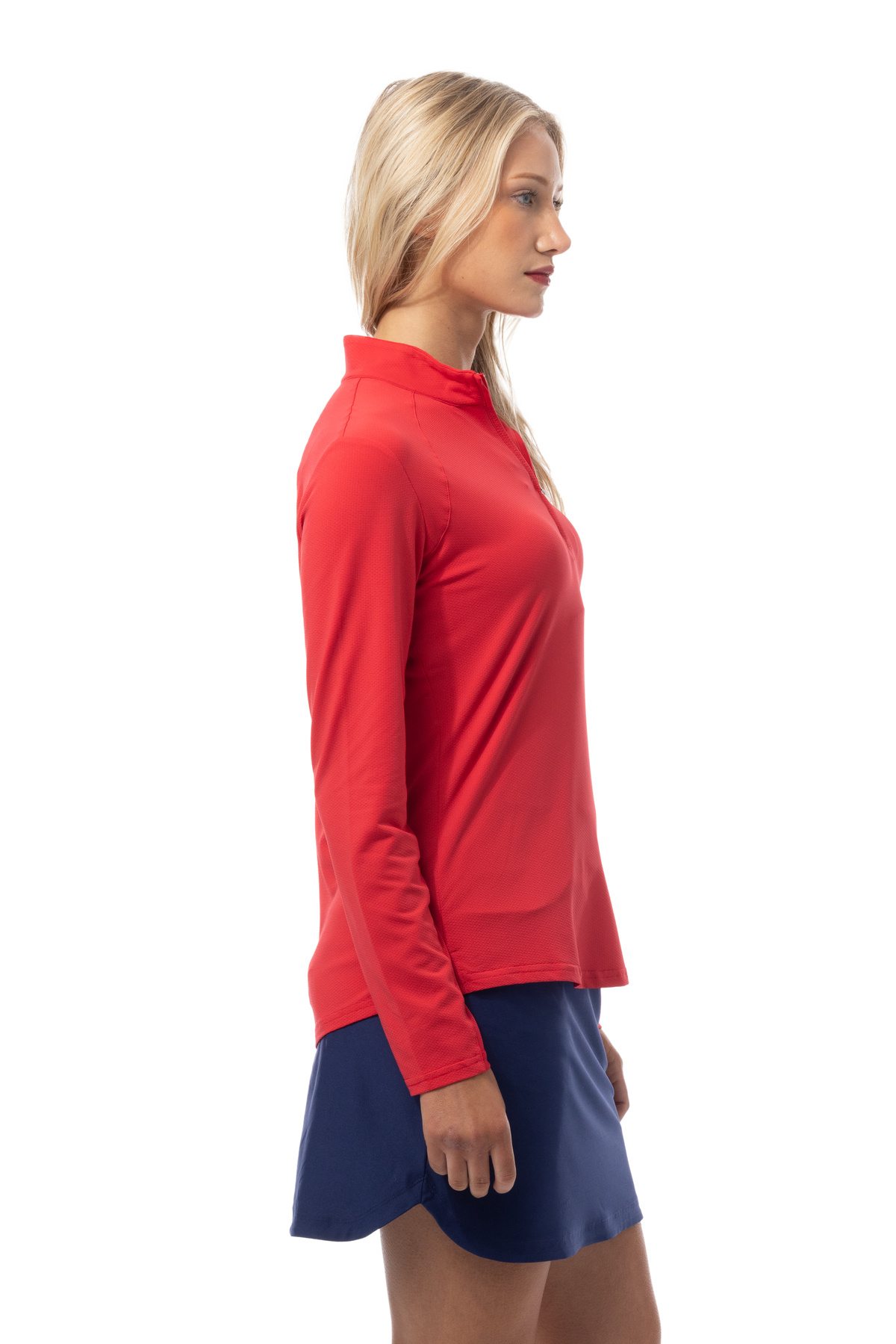 SANSOLEIL 1/4 ZIP LONG-SLEEVE SOLID MOCK. TRUE RED. 900622 - SanSoleil
