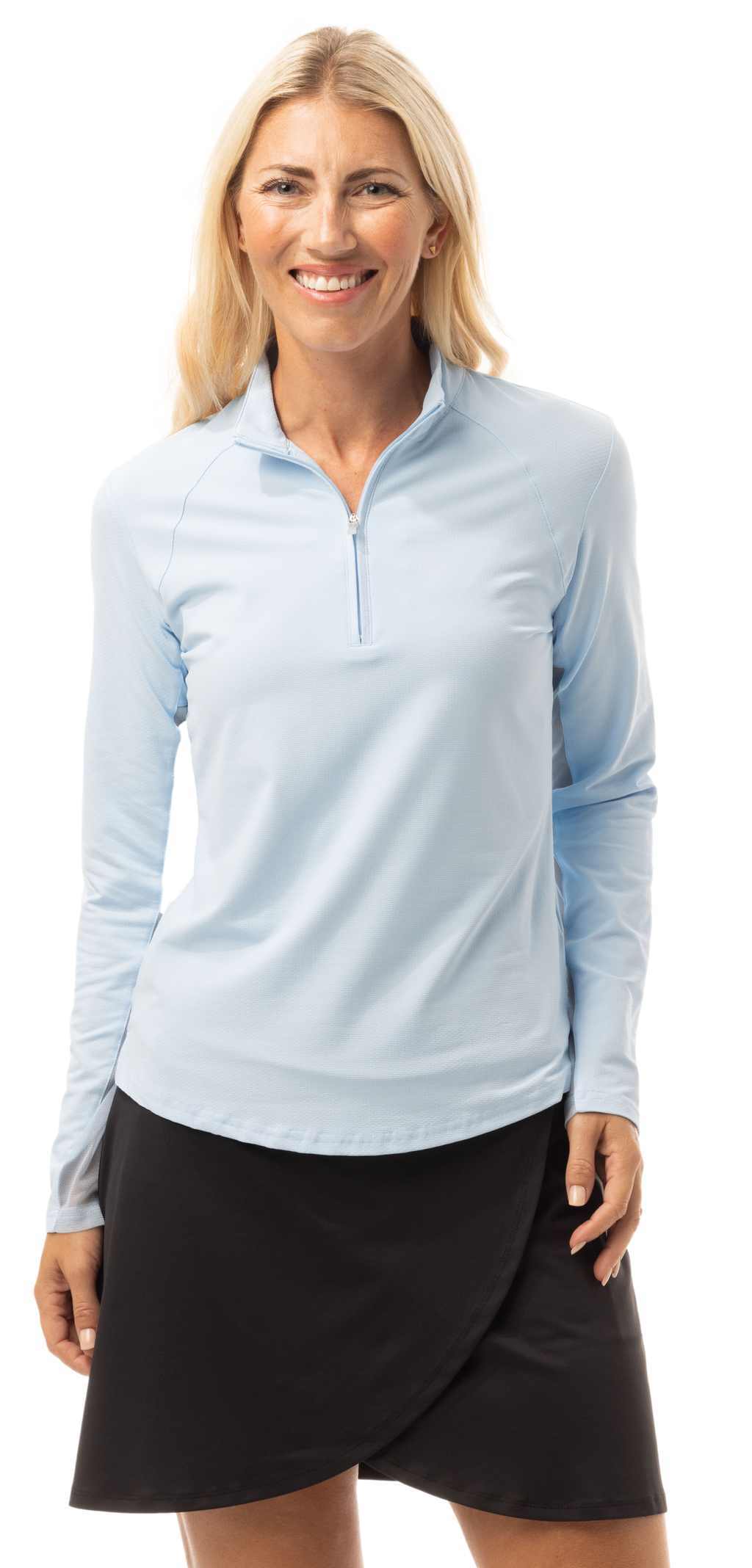 SANSOLEIL 1/4 ZIP LONG-SLEEVE SOLID MOCK. ARTIC BLUE. 900622