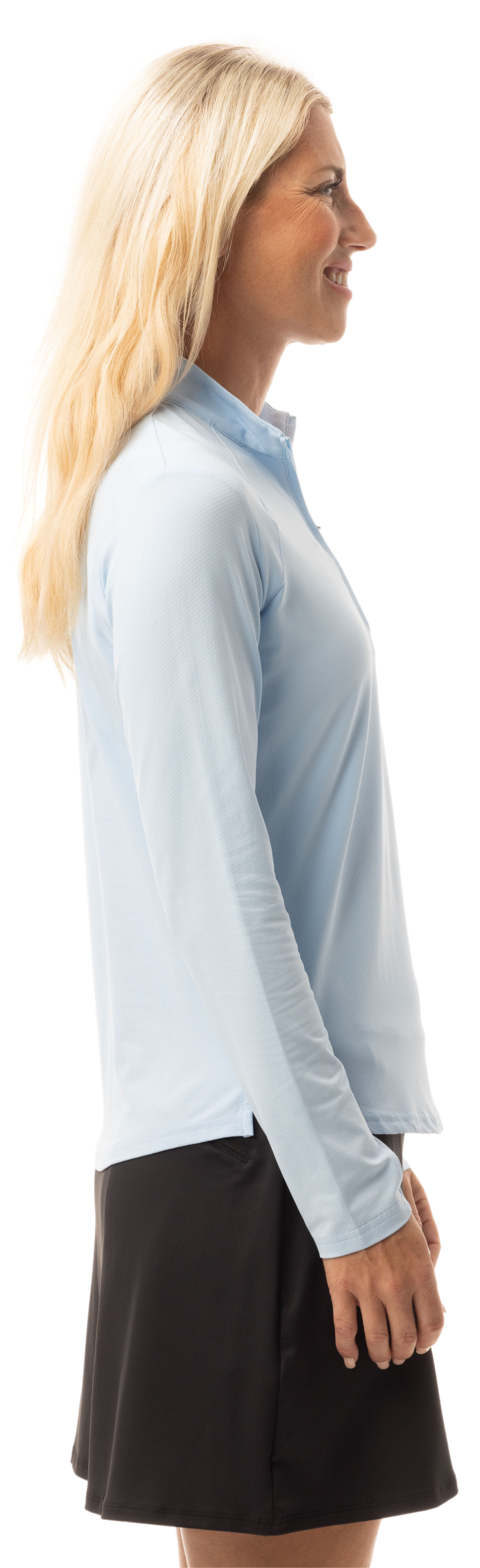 SANSOLEIL 1/4 ZIP LONG-SLEEVE SOLID MOCK. ARTIC BLUE. 900622