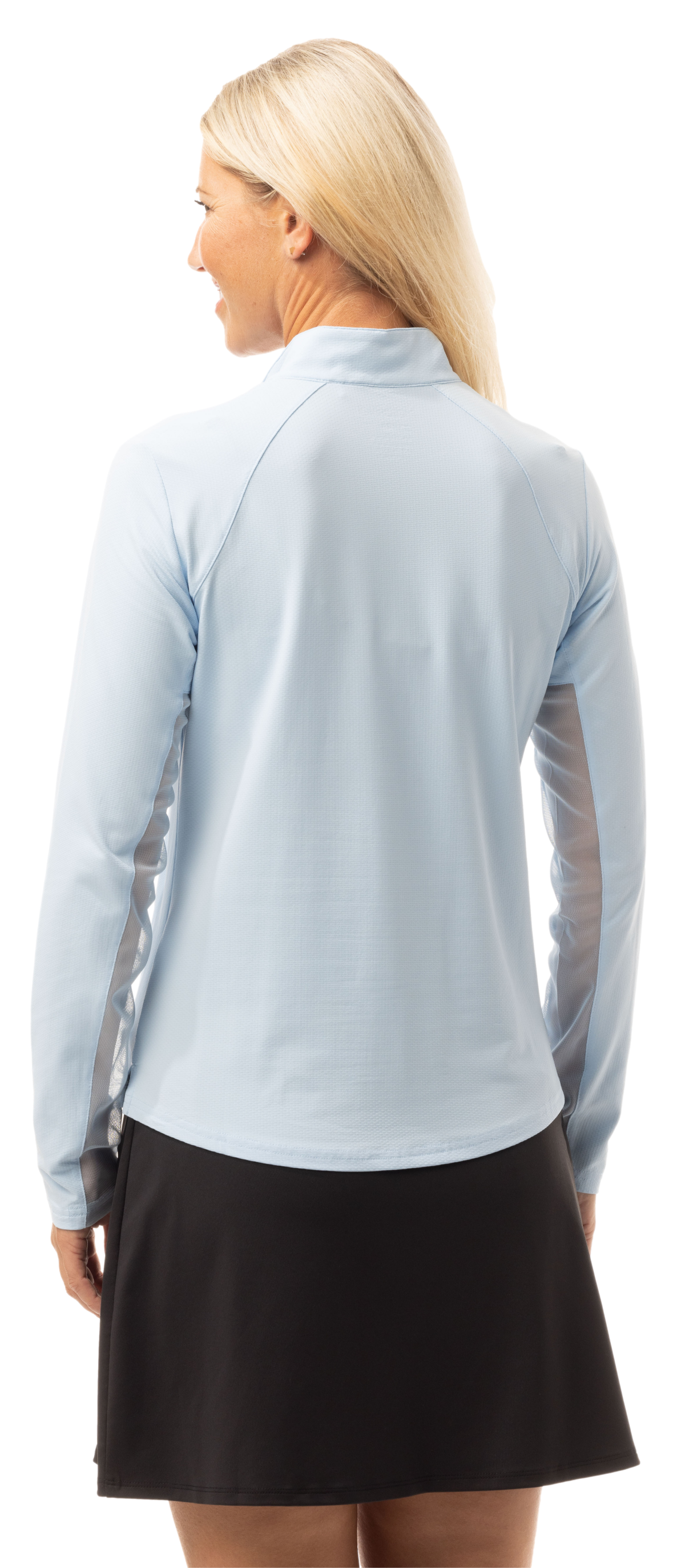 SANSOLEIL 1/4 ZIP LONG-SLEEVE SOLID MOCK. ARTIC BLUE. 900622