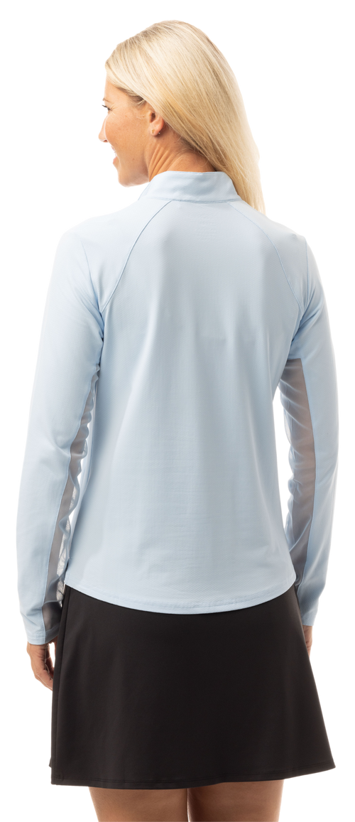 SANSOLEIL 1/4 ZIP LONG-SLEEVE SOLID MOCK. ARTIC BLUE. 900622