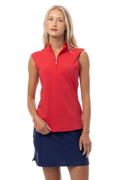 SANSOLEIL 1/4 ZIP SLEEVELESS SOLID MOCK. TRUE RED.  900627 - SanSoleil