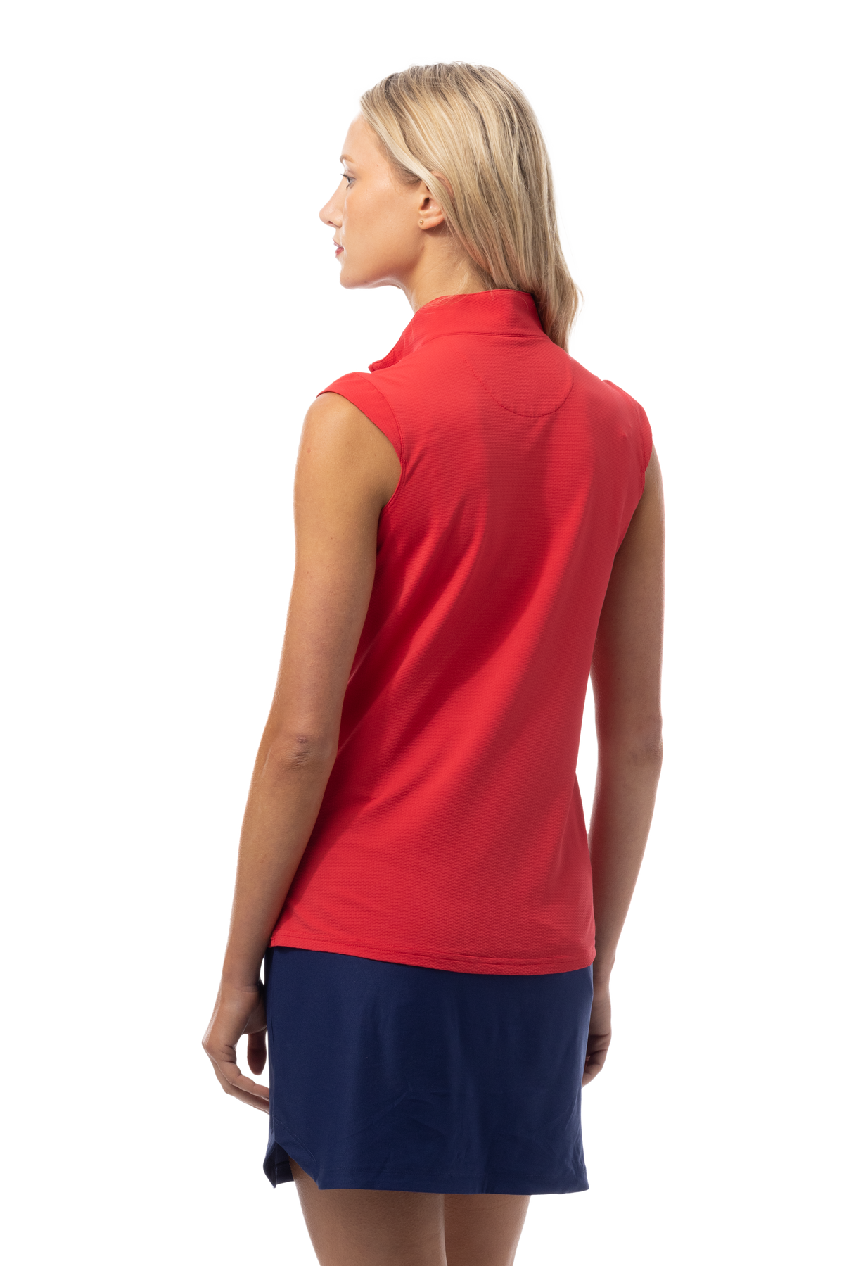 SANSOLEIL 1/4 ZIP SLEEVELESS SOLID MOCK. TRUE RED.  900627 - SanSoleil