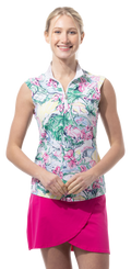 SANSOLEIL 1/4 ZIP SLEEVELESS PRINT MOCK. GIRLS TRIP. MULTI.  900627P - SanSoleil