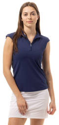 SOLTEK LUX SLEEVELESS SOLID MOCK. NAVY. 900627