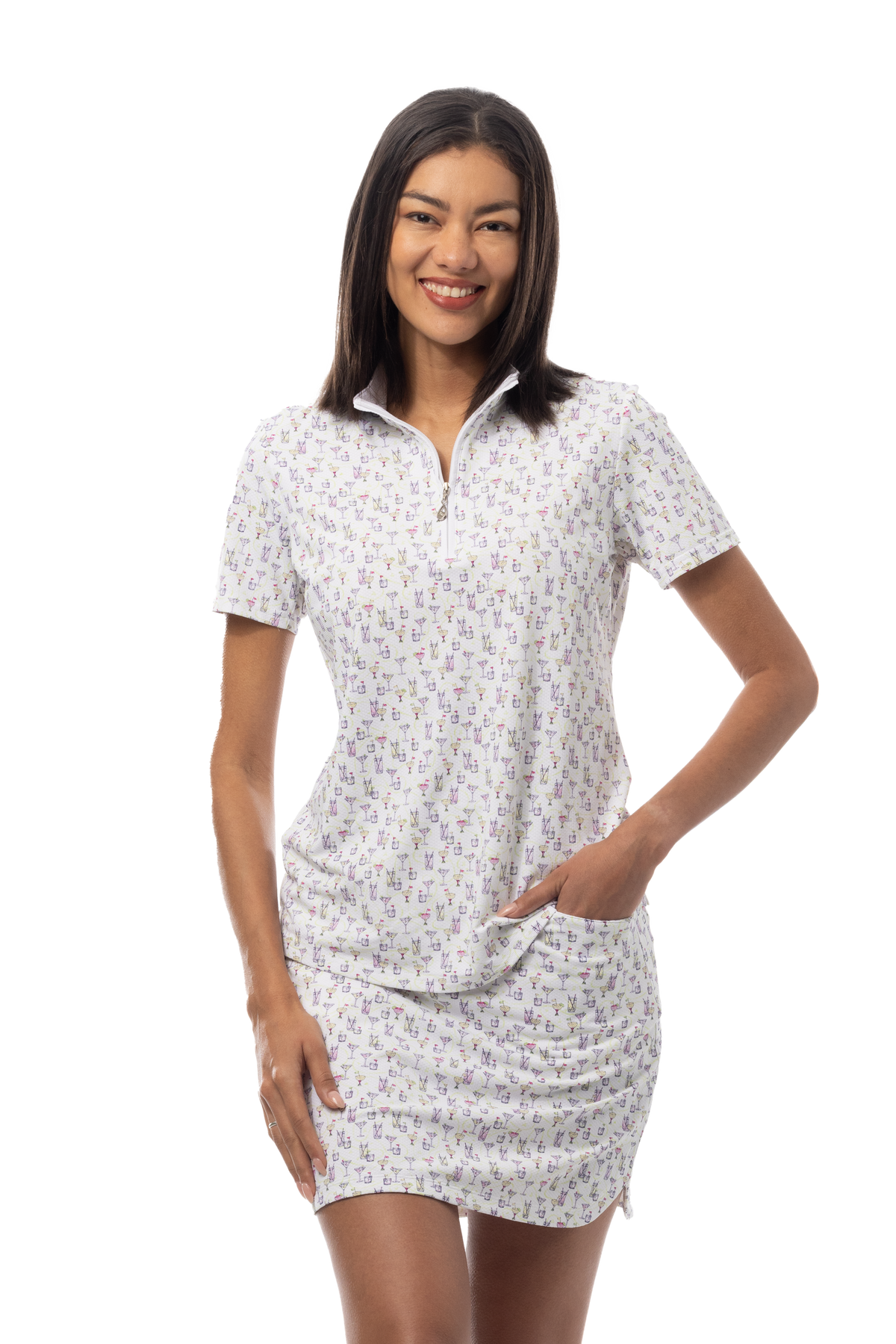 SanSoleil 1/4 Zip Short Sleeve Print Mock. CADDY COOLER. MULTI. 900628 - SanSoleil
