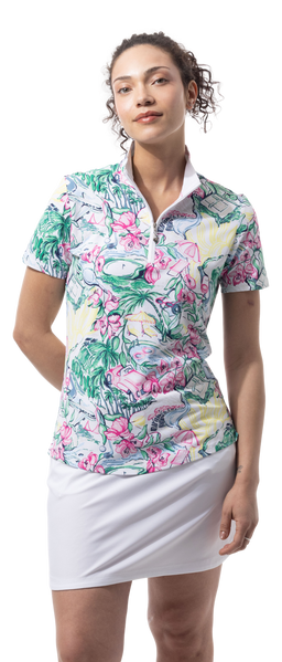 SanSoleil 1/4 Zip Short Sleeve Print Mock. GIRLS TRIP. MULTI. 900628 - SanSoleil
