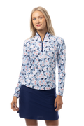 SANSOLEIL COOL ULTRA-MESH ZIP MOCK. PUTTERCUP. BLUE. 900653 - SanSoleil