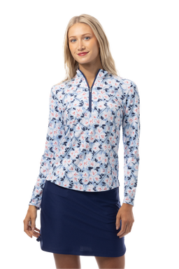 SANSOLEIL COOL ULTRA-MESH ZIP MOCK. PUTTERCUP. BLUE. 900653 - SanSoleil
