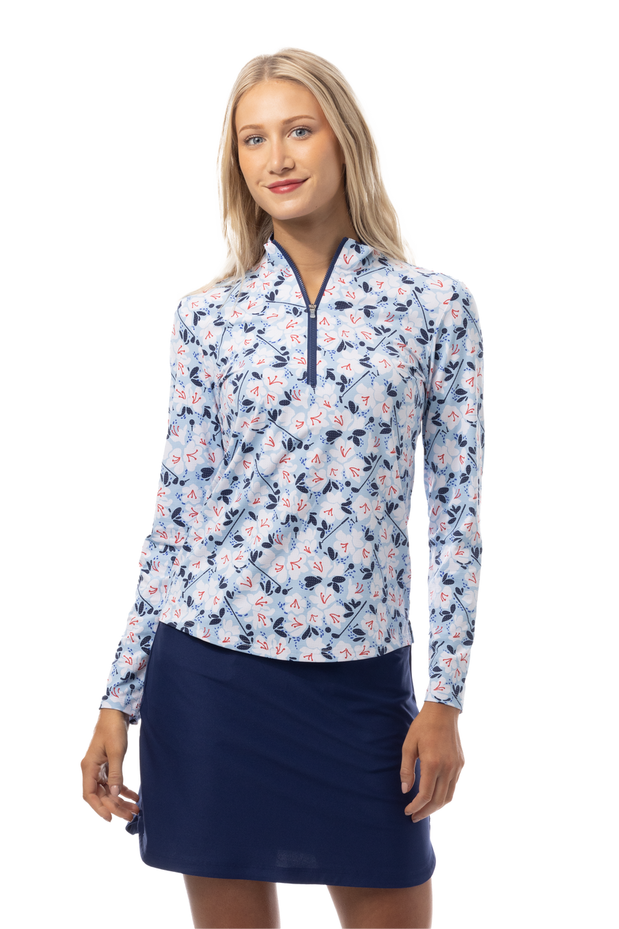 SANSOLEIL COOL ULTRA-MESH ZIP MOCK. PUTTERCUP. BLUE. 900653 - SanSoleil