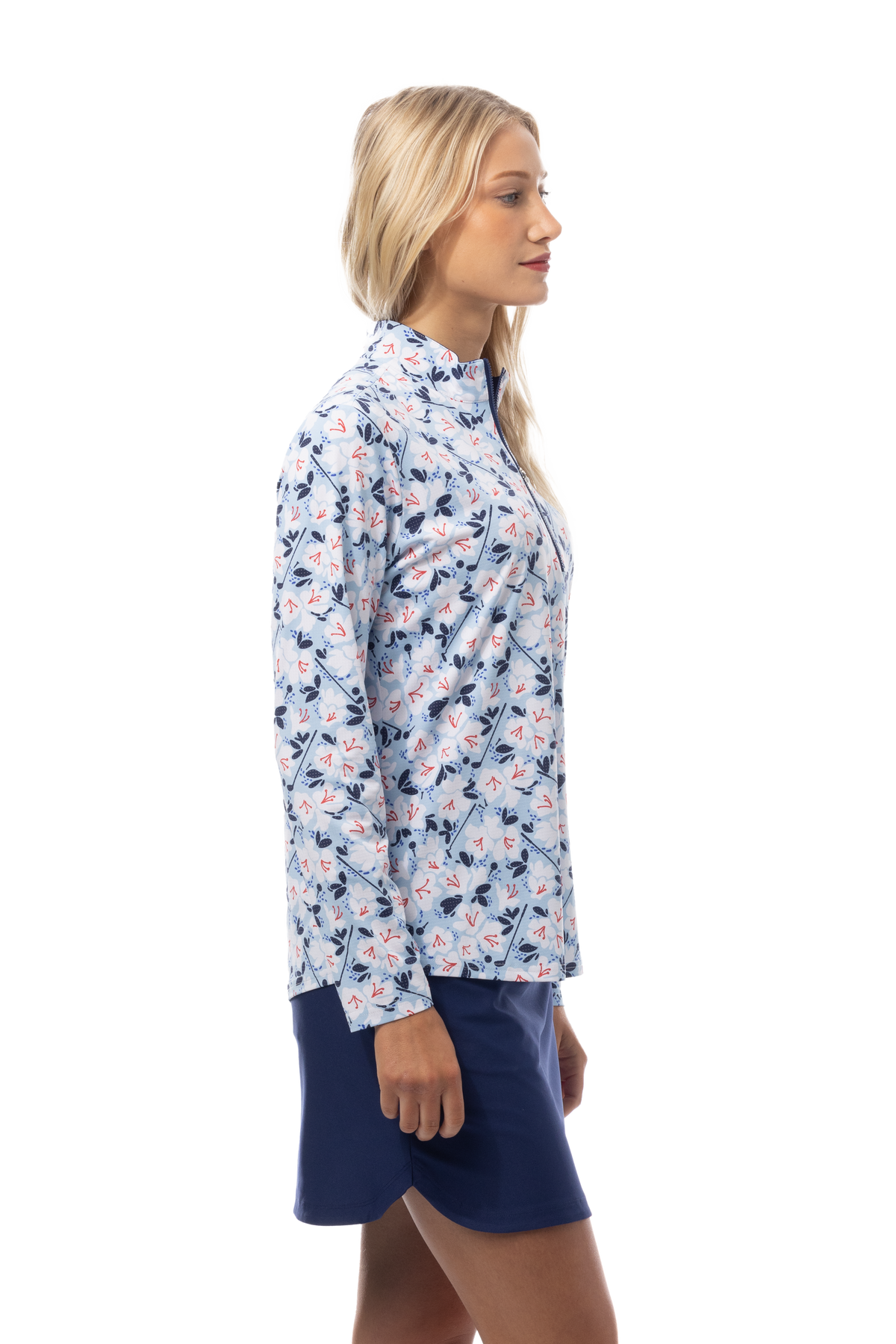 SANSOLEIL COOL ULTRA-MESH ZIP MOCK. PUTTERCUP. BLUE. 900653 - SanSoleil